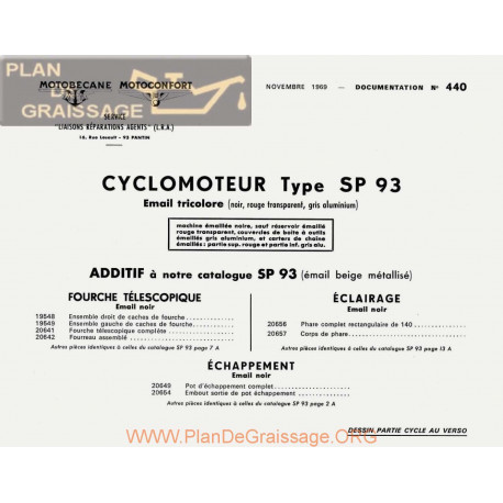 Motobecane Pieces Catalogue Tricolore Sp 93 1969 Note Tech Num 440