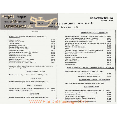 Motobecane Pieces Detachees Sp 93 1970 Note Tech Num 462