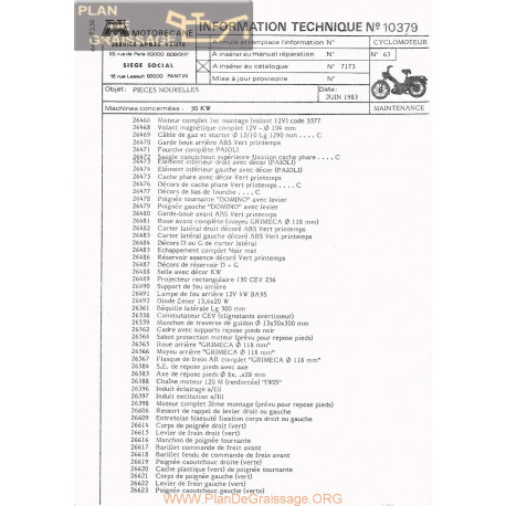 Motobecane Pieces Nouvelles 50 Kw 1983 Note Tech Num 10379