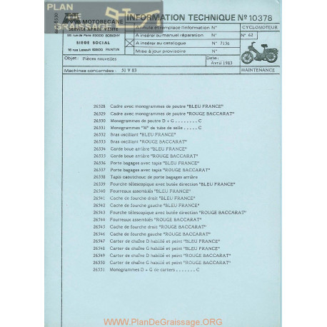 Motobecane Pieces Nouvelles 51 V 83 1983 Note Tech Num 10378