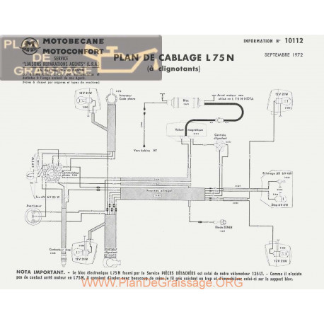 Motobecane Plan Cablage Electrique L 75 N 1972 Note Tech Num 10112