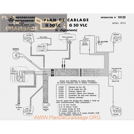 Motobecane Plan Cablage G 50 Vlc 1973 Note Tech Num 10133