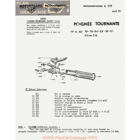 Motobecane Poignee Tournante 1959 Note Tech Num 117