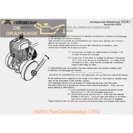 Motobecane Tambour Embrayage Variateur 1978 Note Tech Num 10241