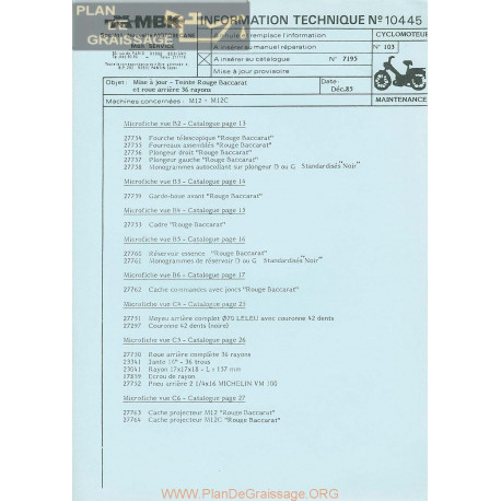 Motobecane Teinte Rouge Baccara 36 Rayons M12 C 1985 Note Tech Num 10445
