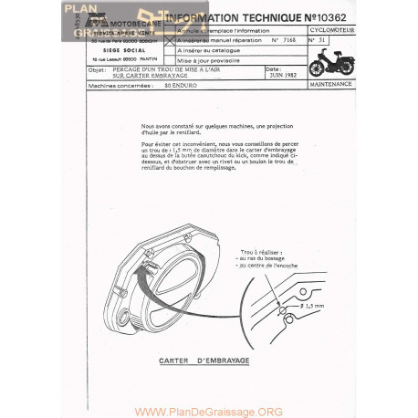 Motobecane Trou De Mise A L Air 80 Enduro 1982 Note Tech Num 10362