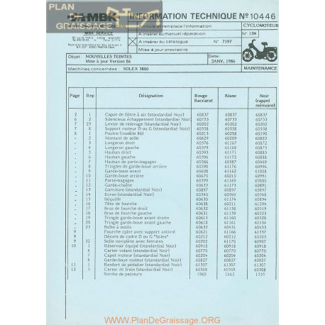 Motobecane Version 86 Solex 3800 1986 Note Tech Num 10446