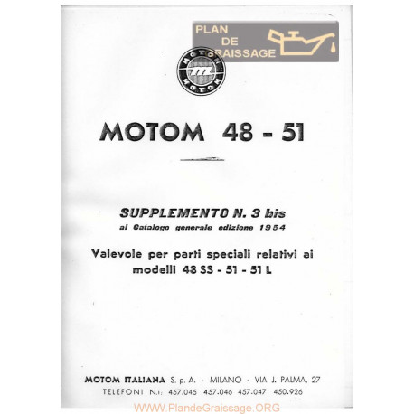 Motom Cat Ricambi Del 1954 Supplemento N3 Bis