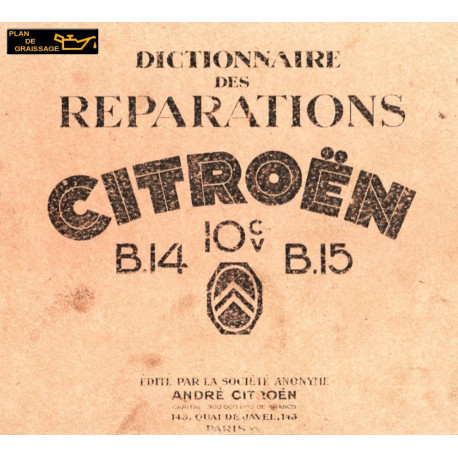 Citroen 10cv B14 B15 Dictionnaire Reparations