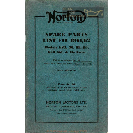 Norton Es2 50 88 99 650 Spares Parts 1961 1962