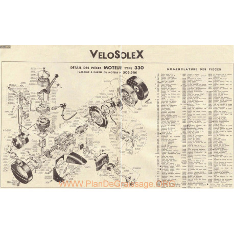 Solex Velosolex 330 505 516 Nomenclature Moteur