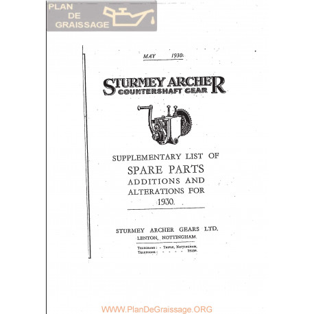 Sturmey Archer Caja Cambio Suplemento Lista De Repuesto 1930 Ingles