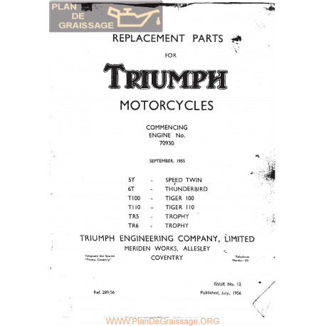 Triumph Pre Unit 650 Parts Book 1956