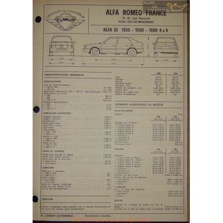 Alfa Romeo Alfa 33 1350 1500 4x4 Fiche Technique