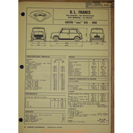 Austin Mini 850 1000 Fiche Technique