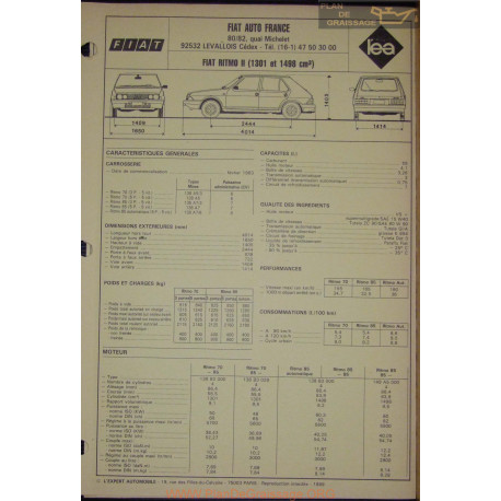 Fiat Ritmo Ii 1301 1498 Fiche Technique
