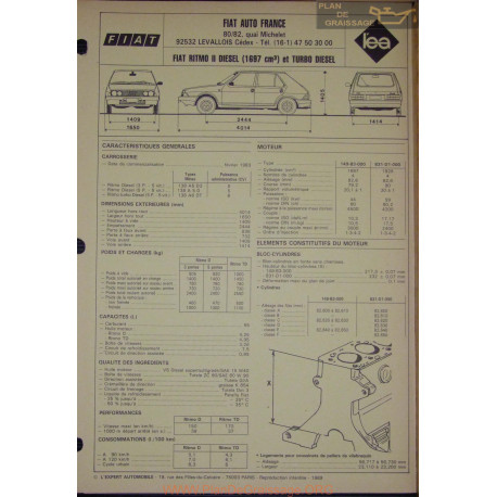 Fiat Ritmo Ii Diesel 1697 Turbo Diesel Fiche Technique