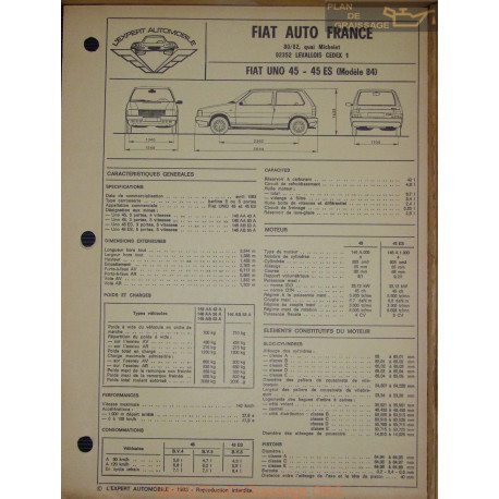 Fiat Uno 45 Es 1984 Fiche Technique