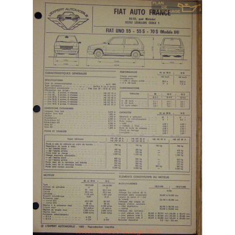 Fiat Uno 55 S 70 S 1984 Fiche Technique