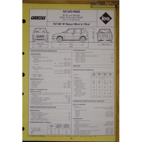 Fiat Uno 90 1000 1108 Fiche Technique