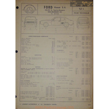 Ford Capri 1300 L Fiche Technique