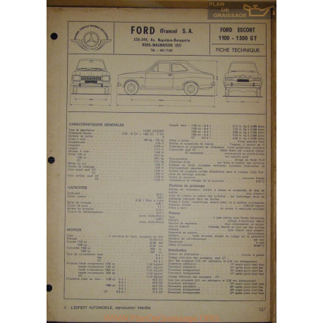 Ford Escort 1100 1300 Gt Fiche Technique