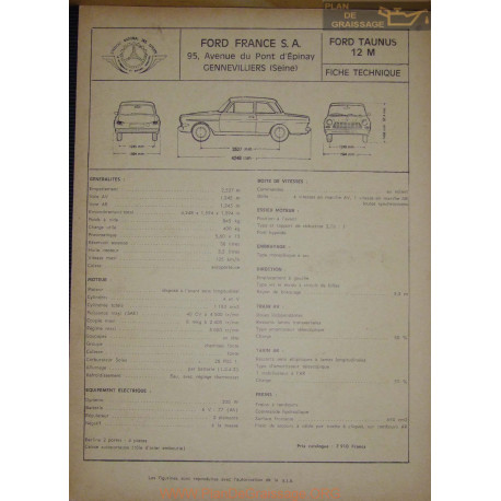 Ford Taunus 12m Fiche Technique