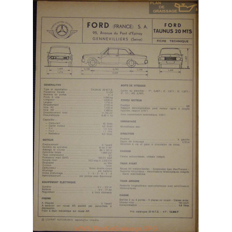 Ford Taunus 20 Mts Fiche Technique