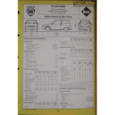 Lancia Y10 999 1108 Fiche Technique