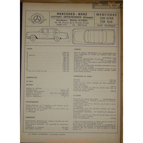 Mercedes 220 S Se Seb Fiche Technique