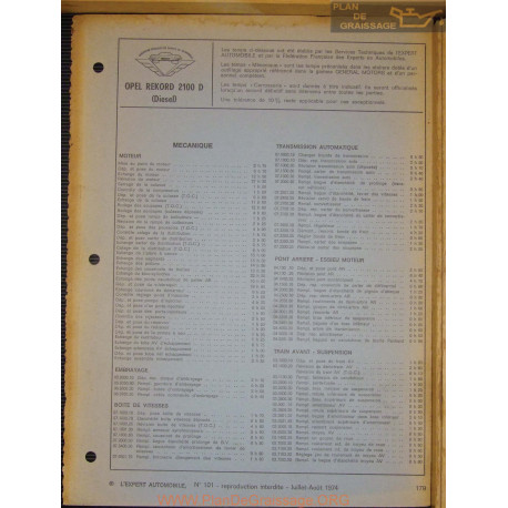Opel Rekord 2100 Diesel Fiche Technique