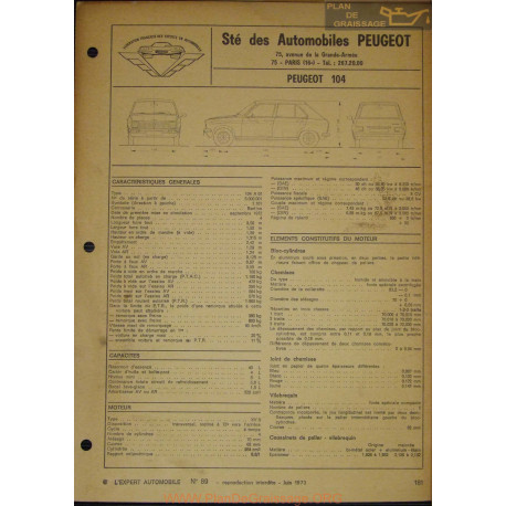 Peugeot 104 Fiche Technique 1973