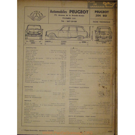 Peugeot 204 Bd Fiche Technique