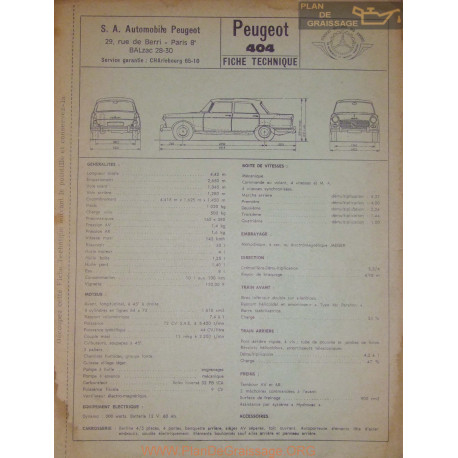 Peugeot 404 Fiche Technique