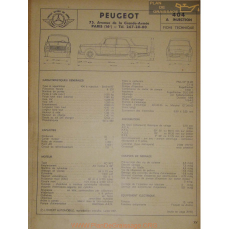 Peugeot 404 Injection Fiche Technique 1967