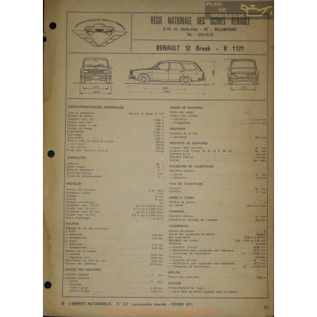 Renault 12 Break R1171 Fiche Technique