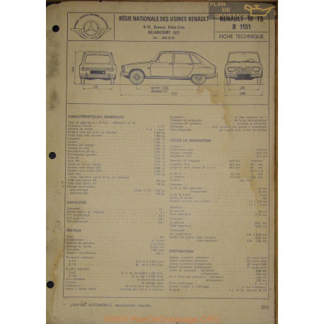 Renault 16 Ts R1151 Fiche Technique