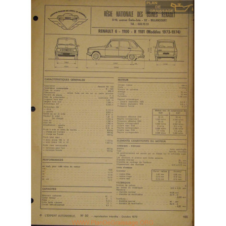 Renault 6 1100 R1181 1973 1974 Fiche Technique