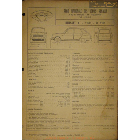 Renault 6 1100 R1181 Fiche Technique