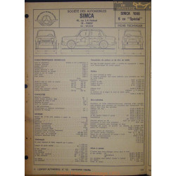 Simca 1000 6cv Special Fiche Technique