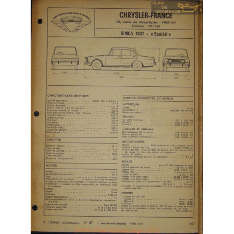 Simca 1301 Special Fiche Technique