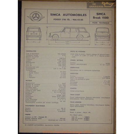 Simca Break 1500 Fiche Technique