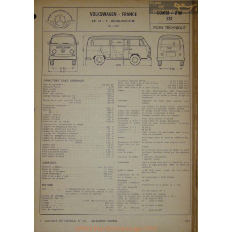 Volkswagen Combi 231 Fiche Technique