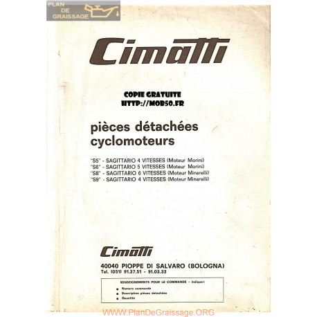 Cyclo Cimatti Sagittario S5 S6 S8 S9 Pieces Detachees