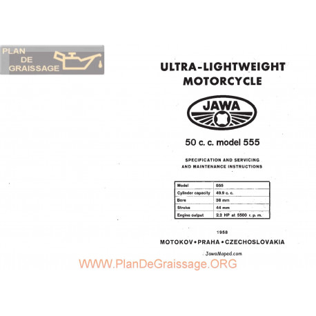 Jawa 50cc 555 1958 Specification