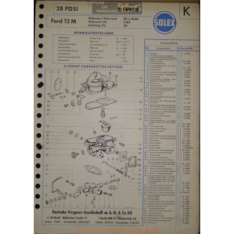 Solex 28 Pdsi E14979 Ford 12m