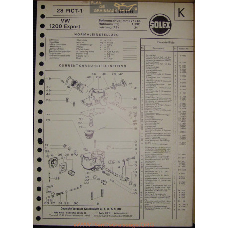 Solex 28 Pict E15156 Vw 1200 Export