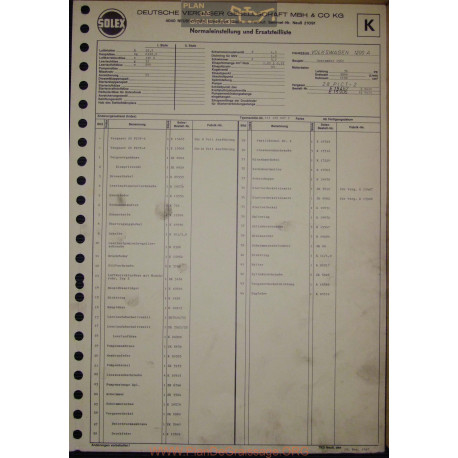 Solex 28 Pict E15467 E15906 Volkswagen 1200 A 1967