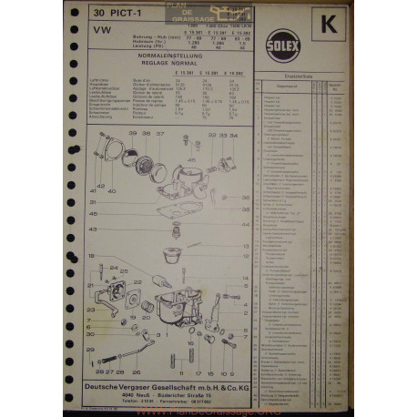 Solex 30 Pict E15361 E15391 E15392 Vw