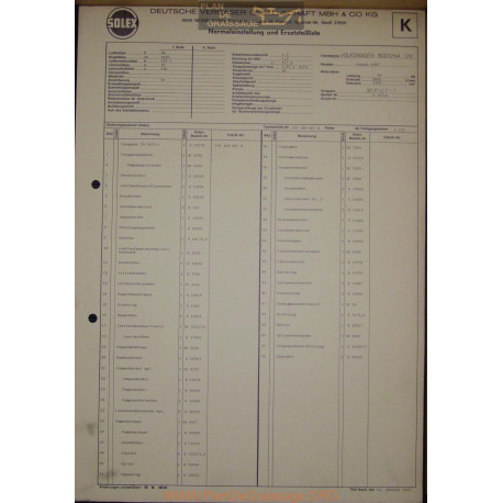 Solex 30 Pict E15719 Volkswagen 1500 Ghia 12v 1966
